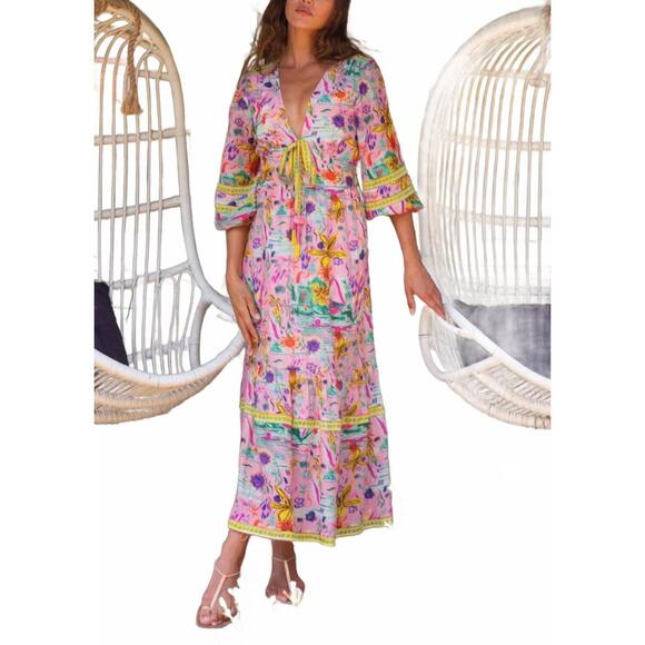 NEW BELL BY ALICIA BELL magnolia v neck maxi dress in sunshine print